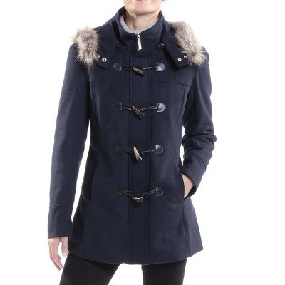 Alpine Swiss Duffy Womens Navy Wool Coat Fur Trim Hooded Parka Jacket Small | Target