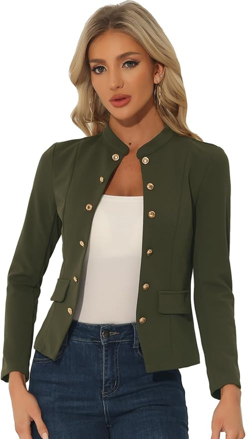 Allegra K Open Front Blazers for Women's Casual Long Sleeves Buttons Office Suit Jacket | Amazon (US)