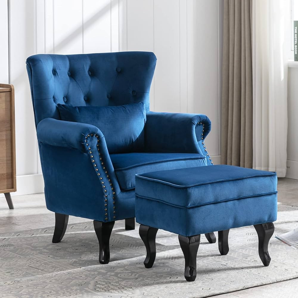 Mid Century Modern Accent Chair Upholstered Armchair Comfy Velvet Tufted Wingback Single Sofa wit... | Amazon (US)