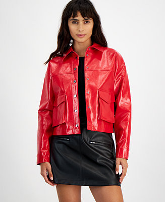 Women's Patent Cropped Snap-Front Jacket, Created for Macy's | Macy's