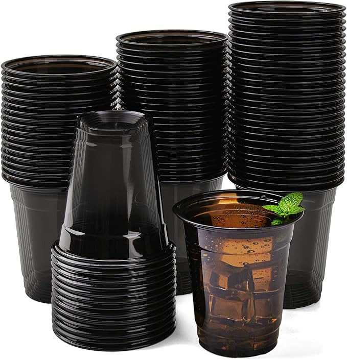 50 Pack Black Clear Plastic Cups 12 oz Disposable Drinking Cups for Wedding Black Birthday Party ... | Amazon (US)