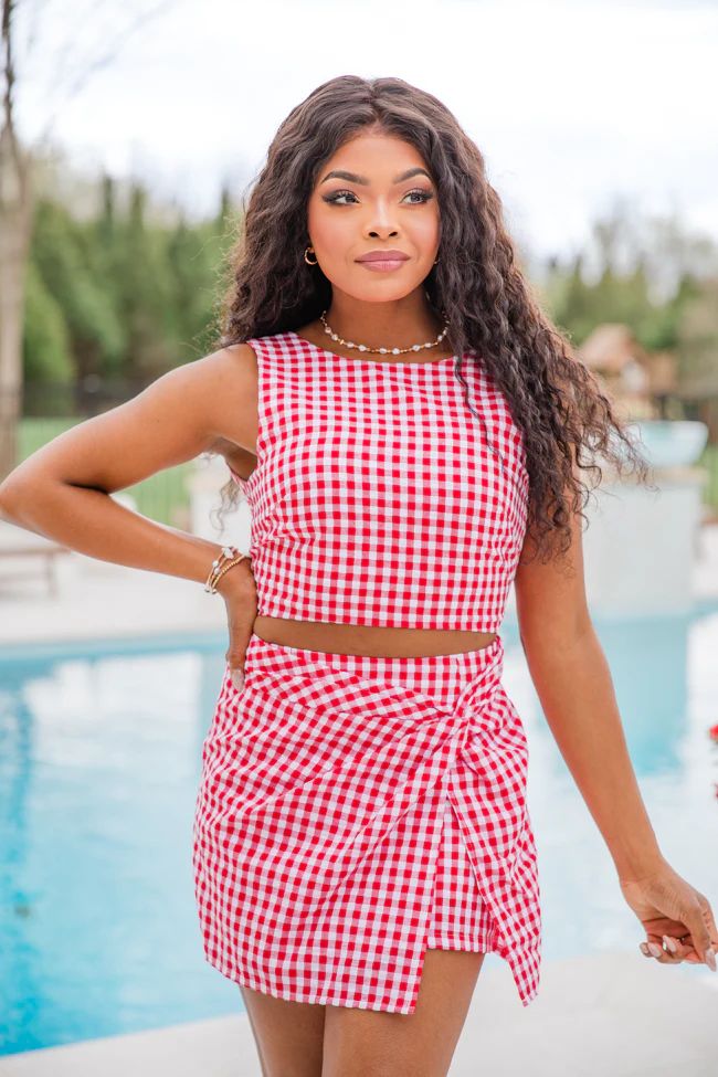 Follow You Everywhere Red Gingham Bow Back Crop Tank | Pink Lily