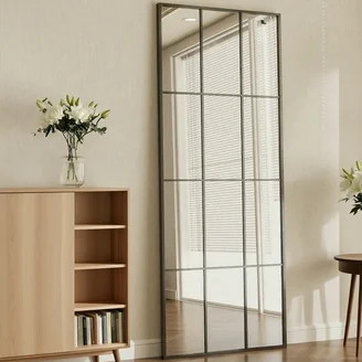 BEAUTYPEAK 65"x 23" Rectangular Full Length Windowpane Mirror Wall-Decor Mirror,Black | Walmart (US)