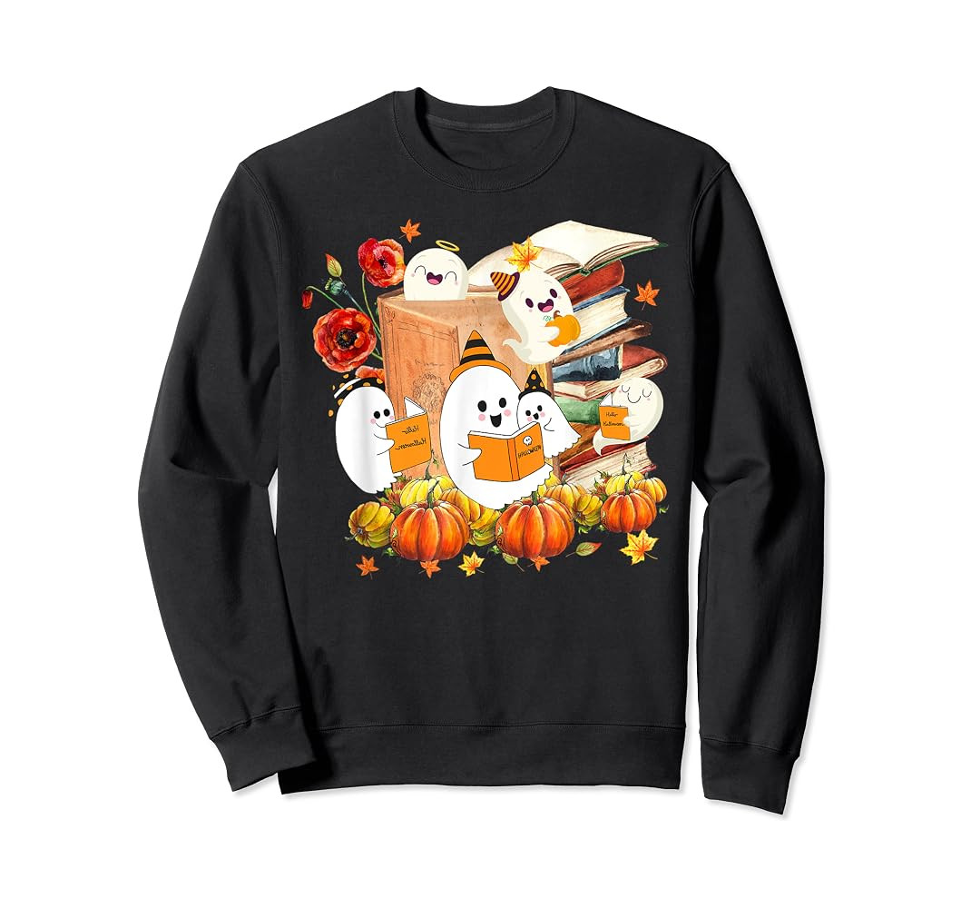 Halloween Cute Boo Ghost Reading Book Sweatshirt | Amazon (US)