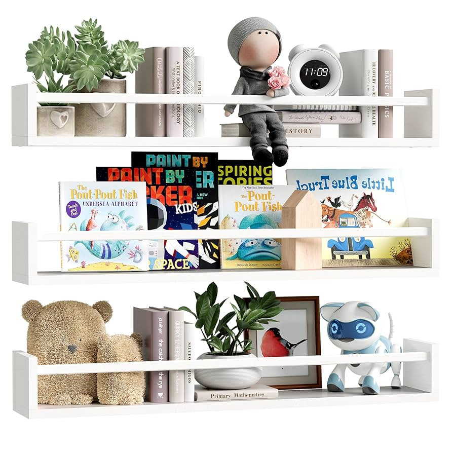 Fixwal Nursery Book Shelves, 23.6 Inch Floating Bookshelf for Wall, Set of 3, Nursery Decor, Soli... | Amazon (US)