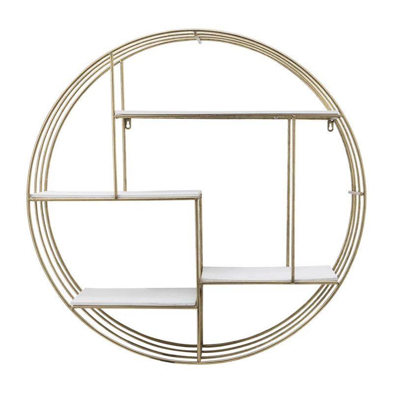 Kittle 32" Round Wall Shelf – Contemporary Metal and Wood Mounted Wall Shelf - Decorative Iron ... | Wayfair North America