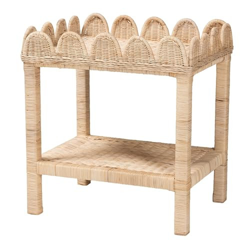 bali & pari Sumana Scallop Natural Rattan Side Table, 2-Tier | Amazon (US)