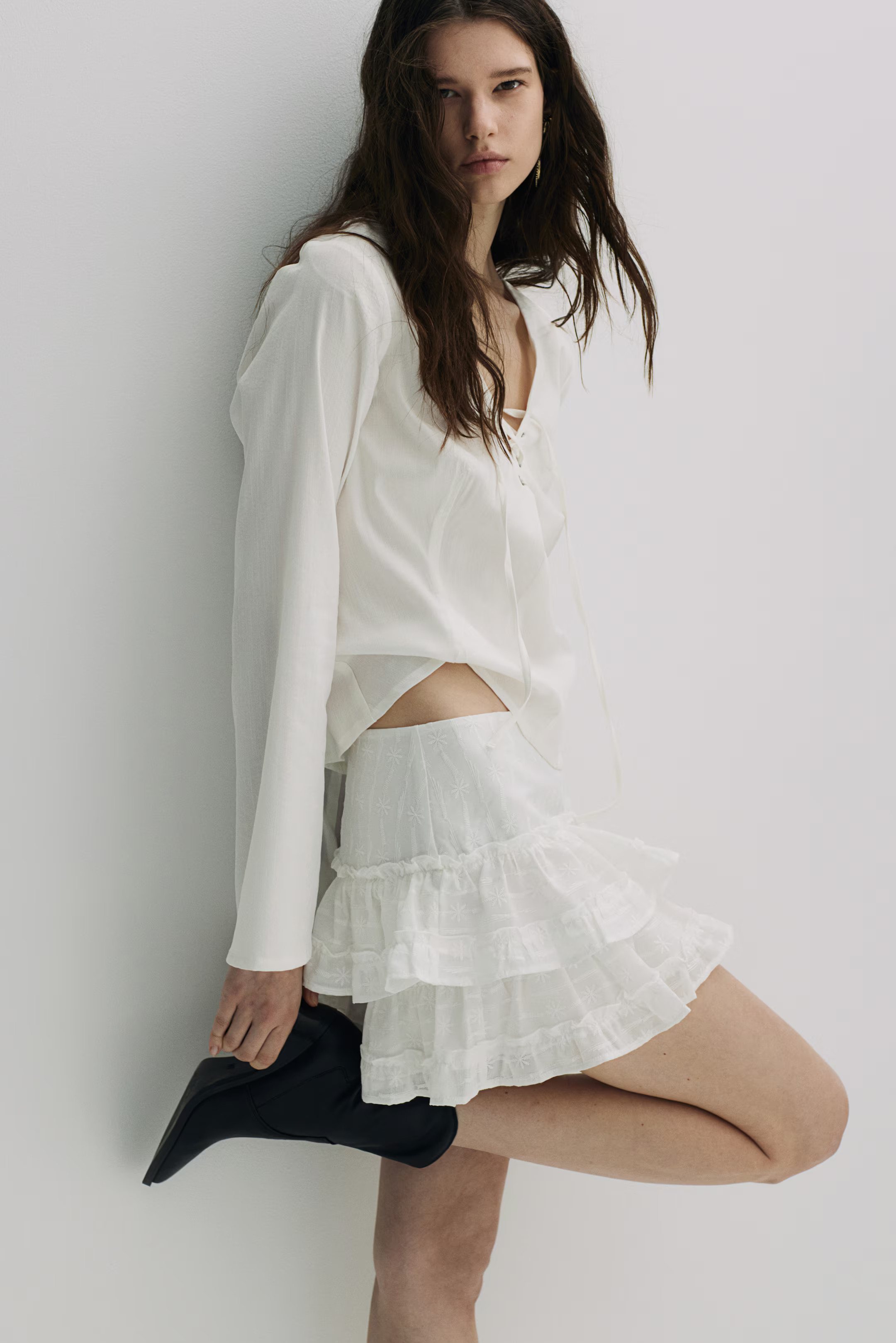 Embroidered Tiered Skirt - Cream - Ladies | H&M US | H&M (US + CA)