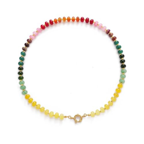 Dtexhif Natural Stone Beaded Necklace for Women Boho Colorful Beads Choker Necklace Rainbow Charm Necklace Surfer Beach Necklace Jewelry Gift (Yellow) | Amazon (US)