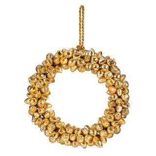 16 in. Artificial 1-Sided Gold Christmas Ornament Wreath | The Home Depot