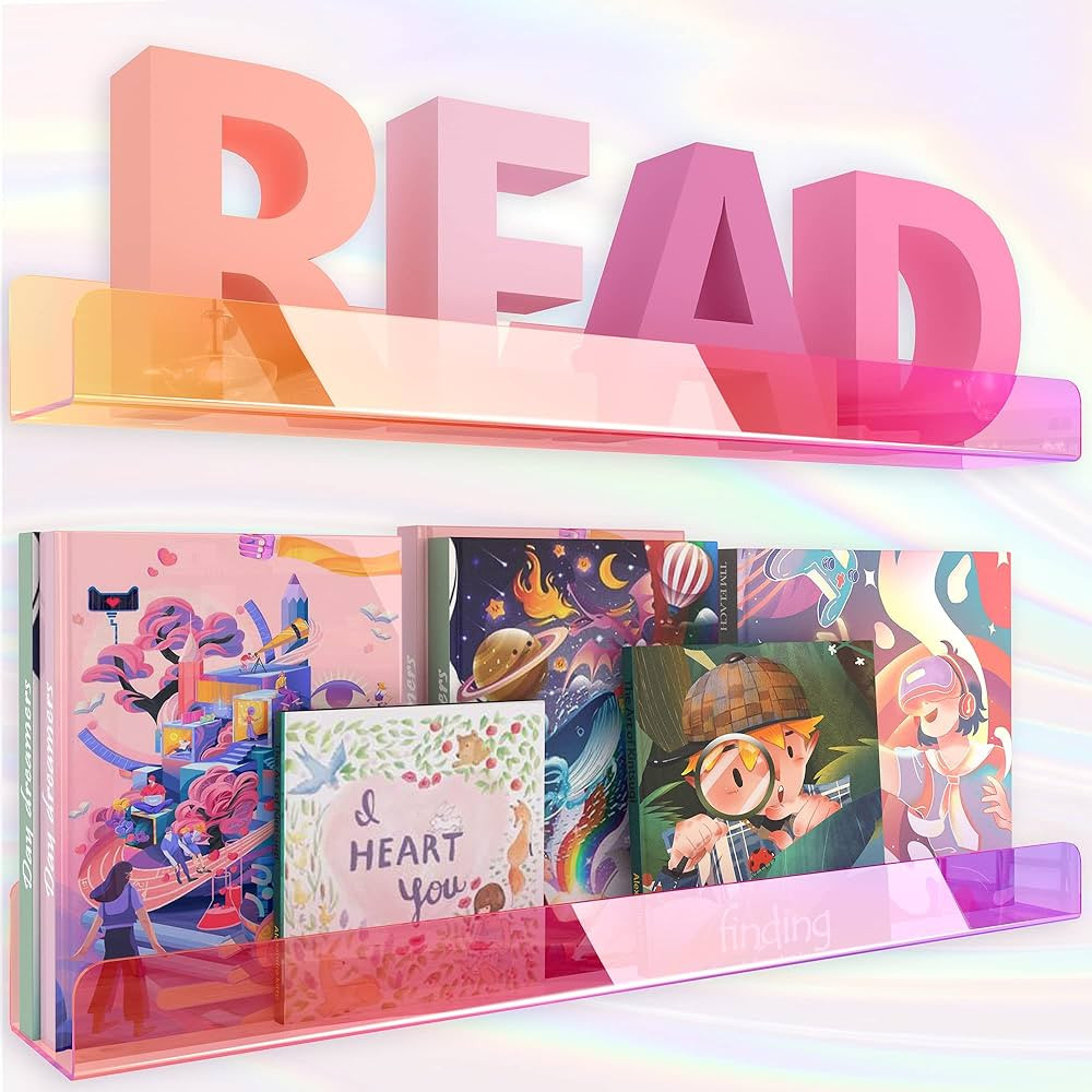 24 inches Iridescent Acrylic Bookshelf, Wall Mounted Display for Kids Room, Nursery, Toddler, Cla... | Amazon (US)
