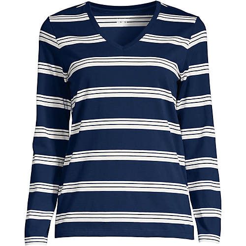 Women's Relaxed Supima Cotton Long Sleeve V-Neck T-Shirt | Lands' End (US)