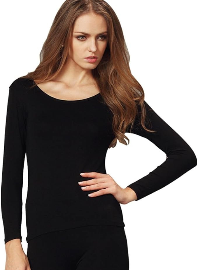 Liang Rou Women's Scoop Neck Long Sleeve Ultrathin Modal Thermal Underwear Shirt/Top | Amazon (US)