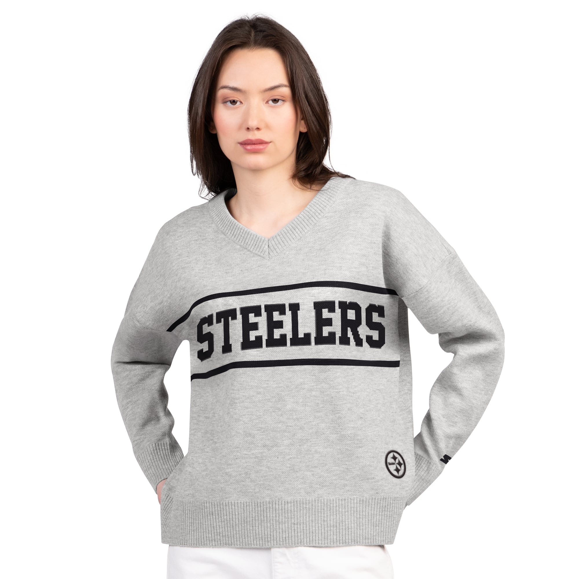 Women's Pittsburgh Steelers Starter Gray Best Shot V-Neck Sweater | NFL Shop