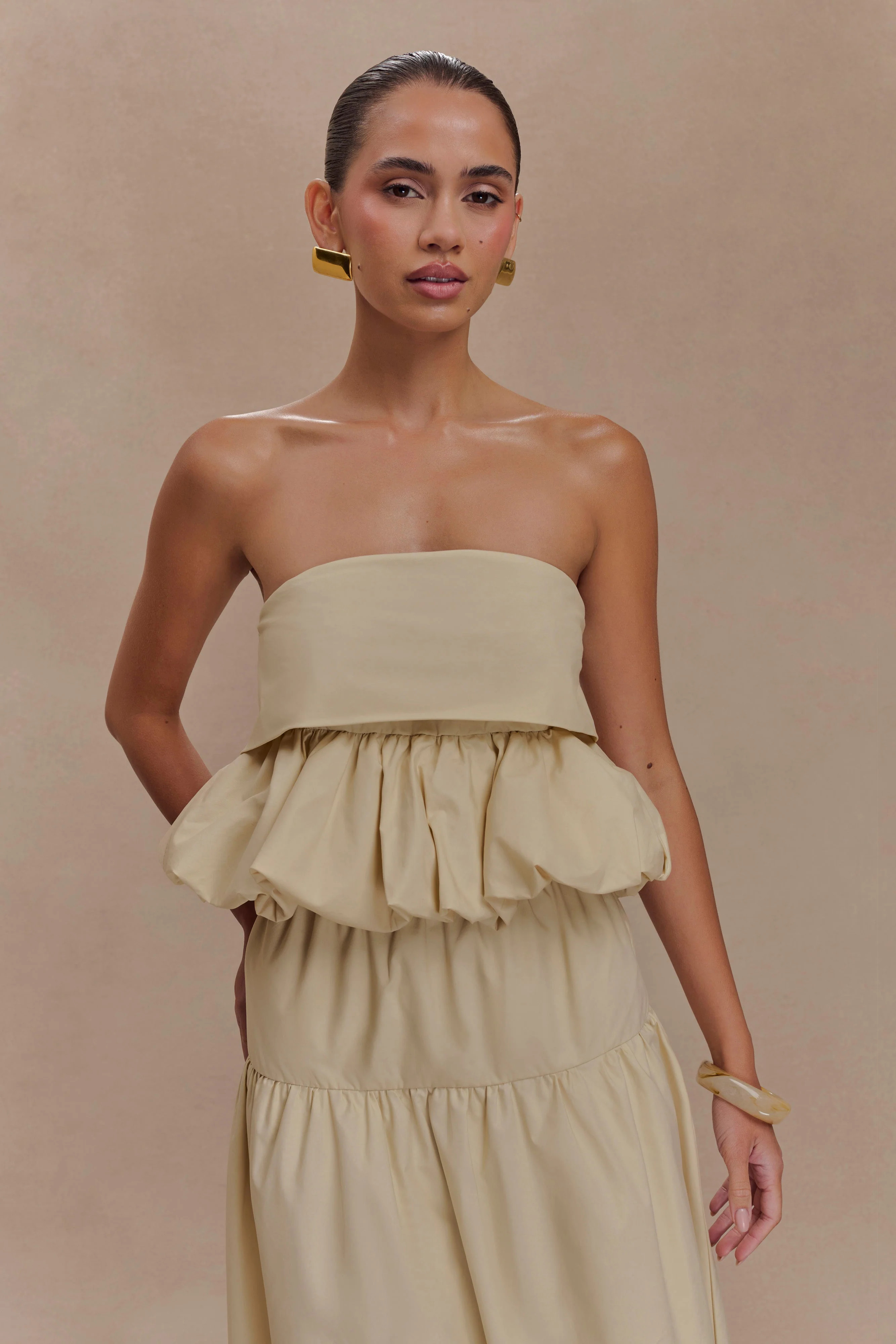 Amirah Strapless Bubble Crop Top - Nude | Meshki (APAC)