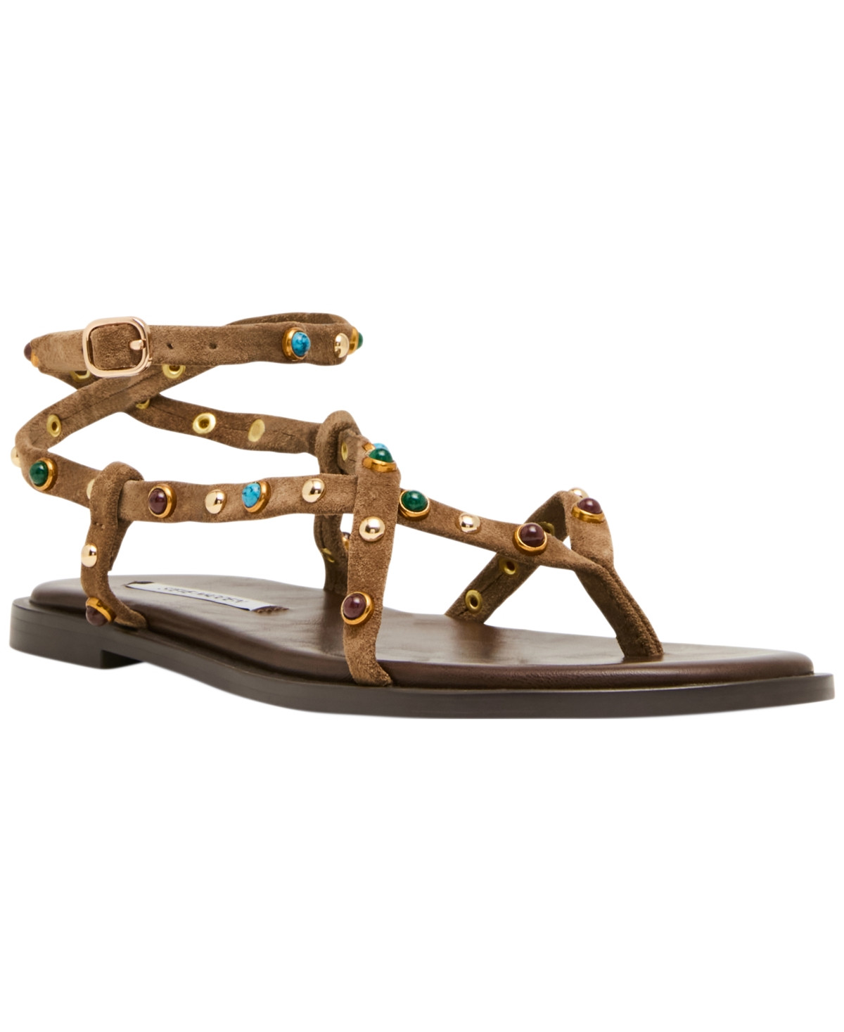 Steve Madden Women's Mathis Embellished Strappy Flat Sandals - Tan Suede | Macy's