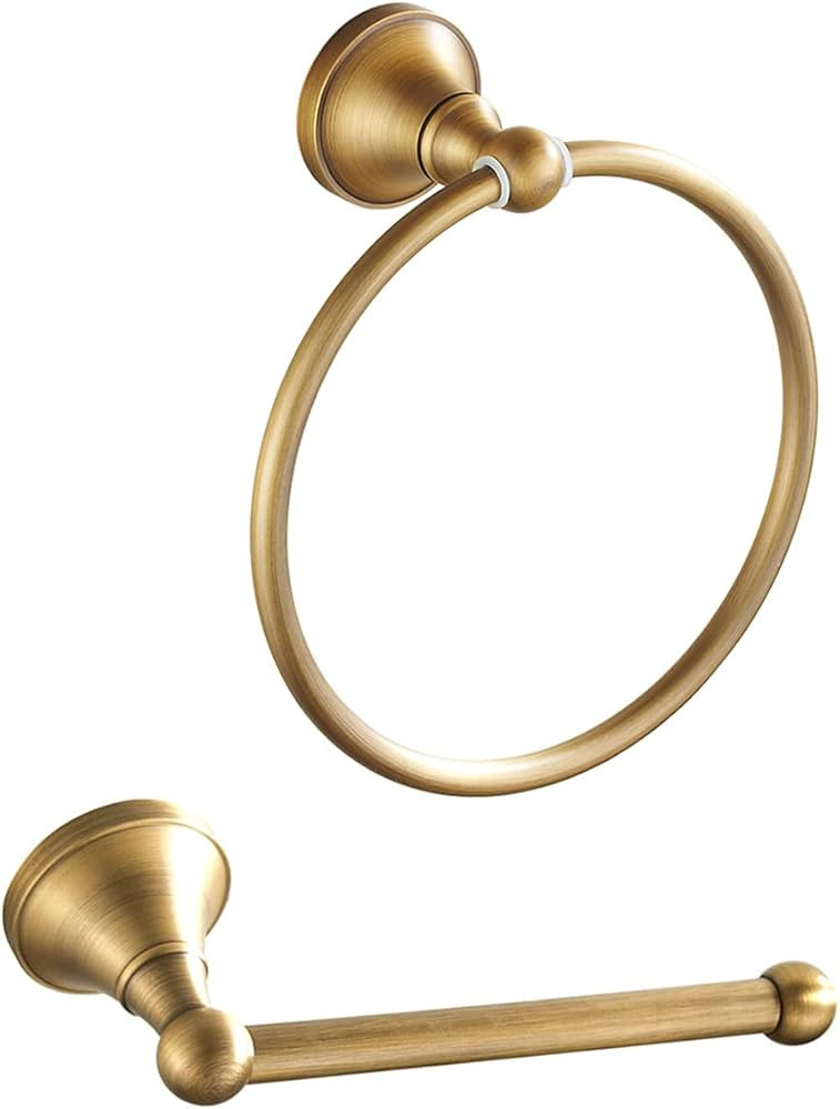 Leyden Antique Brass Toilet Paper Holder Towel Ring 2 Pieces Set Tissue Roll Retro Ancient | Amazon (US)