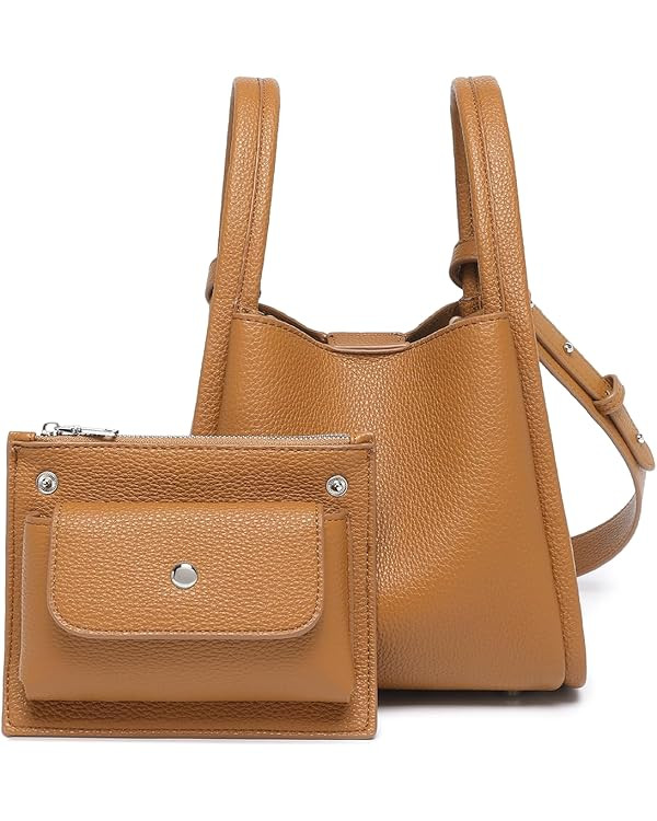 Mini Crossbody Purse - Small Faux Leather Bucket Bag for Women with Zipper Top Handle Adjustable ... | Amazon (US)