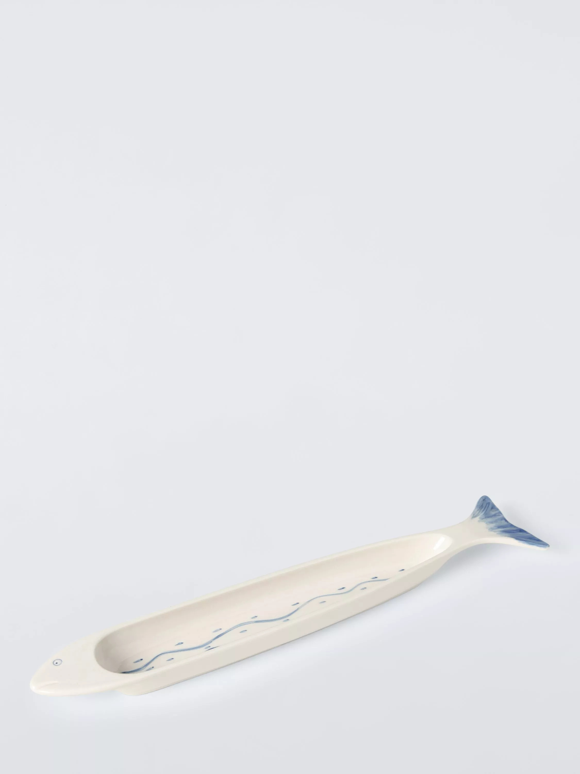 John Lewis Hand Painted Fish Long Stoneware Serving Dish, 42cm, White | John Lewis (UK)