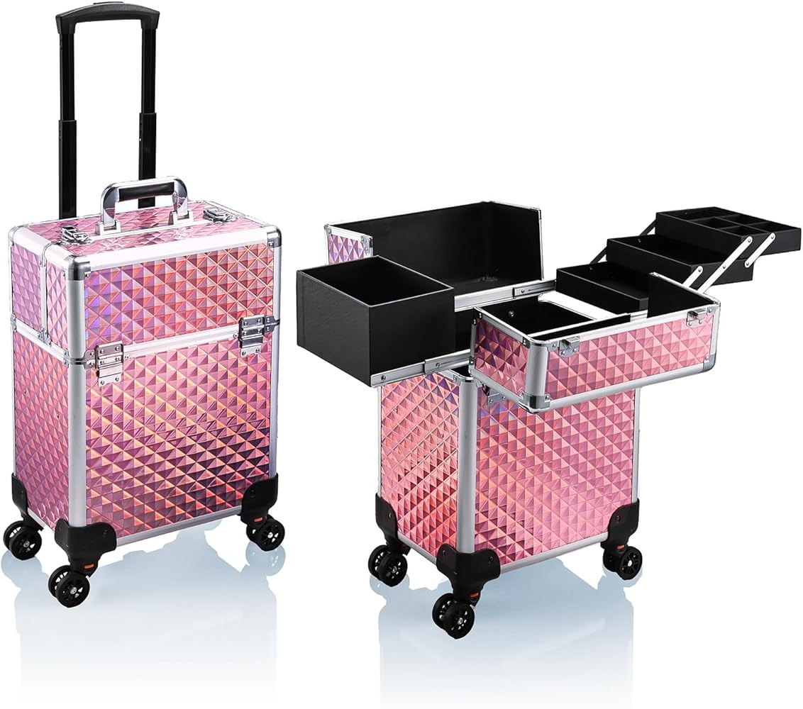 Stagiant Rolling Makeup Train Case Large Storage Cosmetic Trolley 4 Tray with Sliding Rail Remova... | Amazon (US)