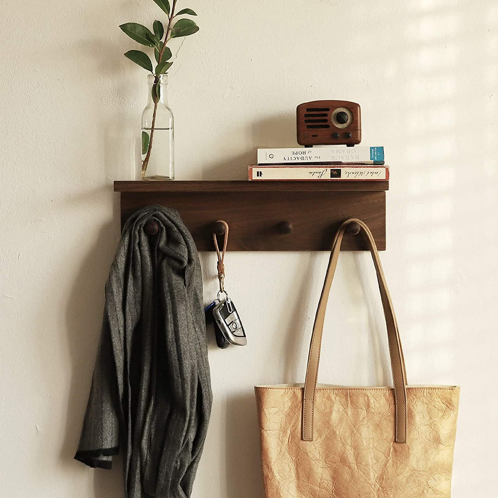 Entrance Coat Rack ，Coat Hooks, Wall-Mounted Wooden Hook Rack, Wall-Mounted Shelves are Very Su... | Amazon (US)