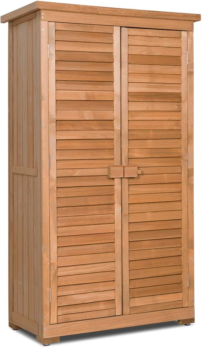 Goplus Outdoor Storage Cabinet, Wooden Storage Shed with Latch, Detachable Shelves & Weather Resi... | Amazon (US)