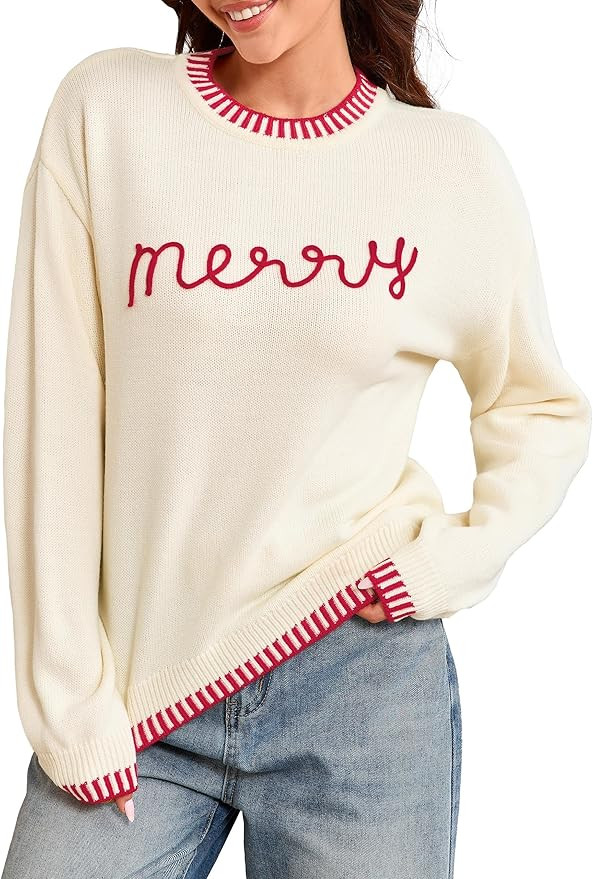Simplee Womens Christmas Sweaters Long Sleeve Crewneck Oversized Sweater Fashion Winter Knitted P... | Amazon (US)