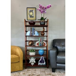 27.5 in. Wide Mahogany Lacquered Finish 5-Shelf Folding Etagere Bookcase VTTOF0181DM - The Home D... | The Home Depot