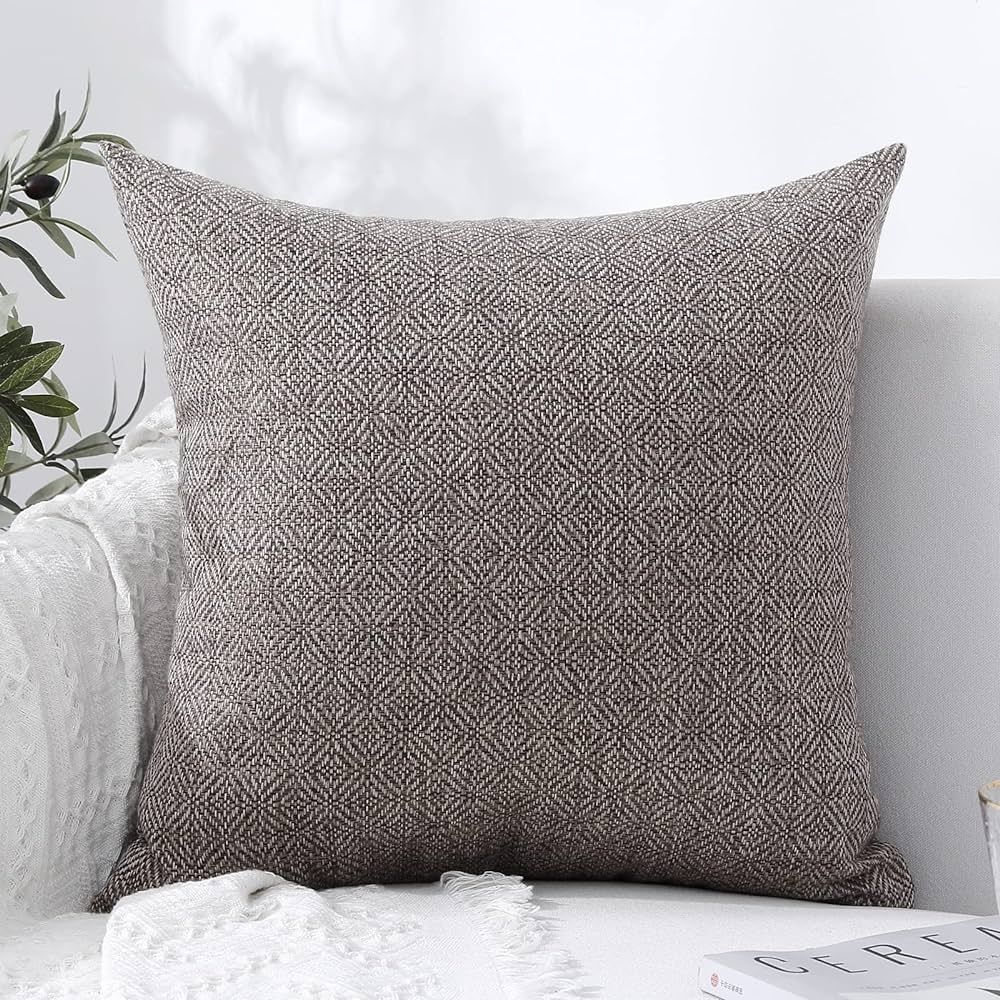 Jepeak Burlap Linen Throw Pillow Cover Rhombus Pattern Cushion Case, Solid Farmhouse Modern Decor... | Amazon (US)