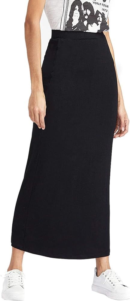 MakeMeChic Women's Solid Basic Below Knee Stretchy Pencil Skirt | Amazon (US)