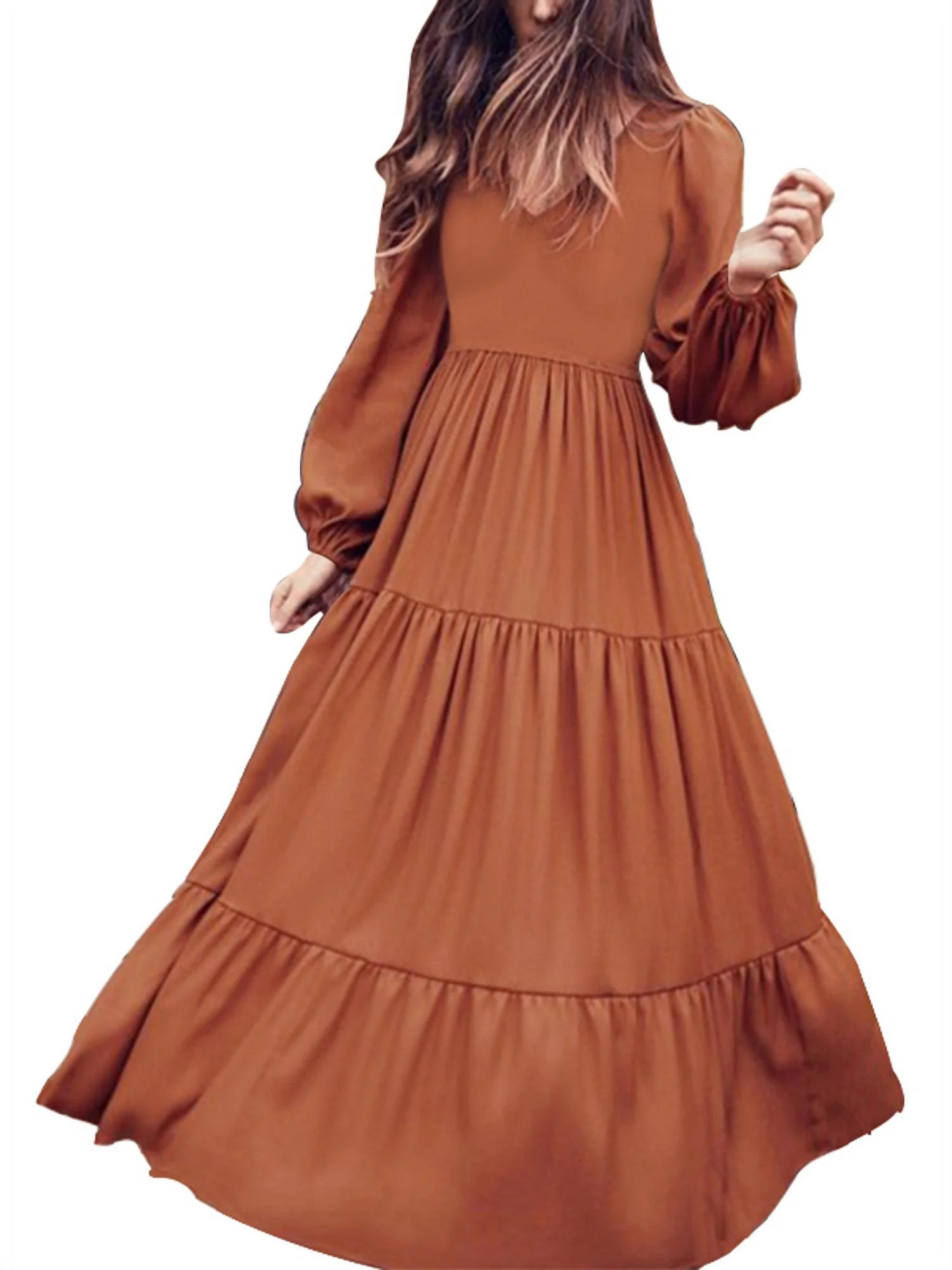 ZANZEA Womens Casual Plain V Neck Long Sleeve A Swing Hem Party Dress | Walmart (US)