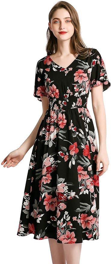Gardenwed Floral Chiffon Dresses for Women Flowy Homecoming Cocktail Dress Casual Beach Sun Dress | Amazon (US)
