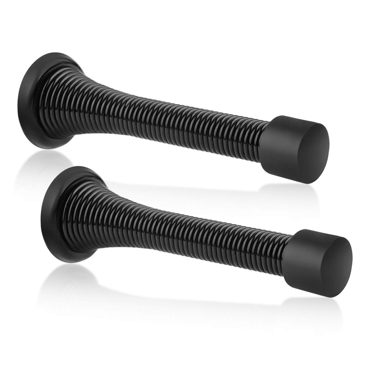 2 Pack Spring Door Stopper Black- 3-1/4" Flexible Spring Door Stops with Black Rubber Bumper Tips | Amazon (US)
