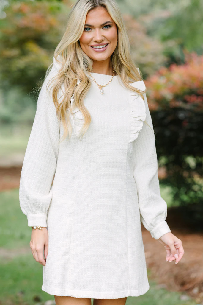 You're The One Ivory White Tweed Dress | The Mint Julep Boutique