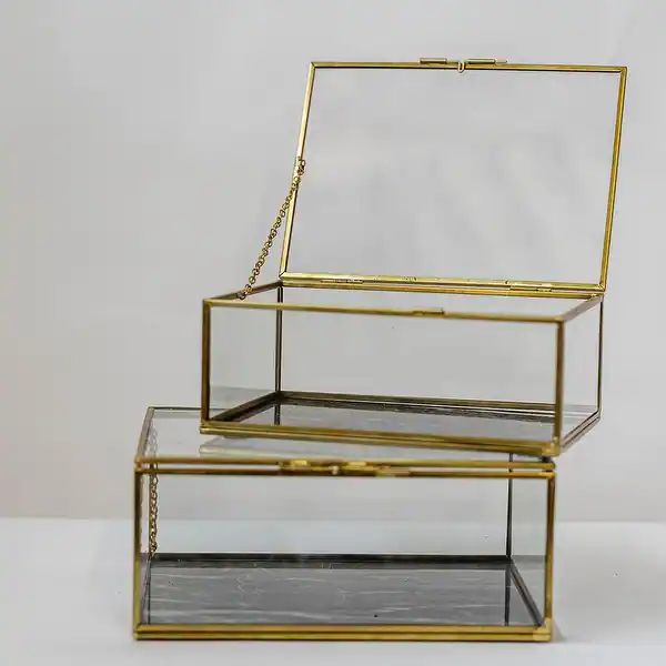 Set Of 2 Glass With Gold Color Metal Frame Lidded Boxes | Bed Bath & Beyond