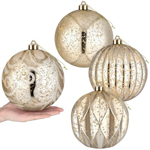 Arrowbash 4 Pcs 6'' Champagne Gold Mercury Big Christmas Ball Ornaments Set | Amazon (US)