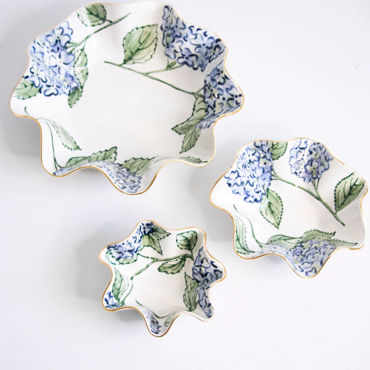 Small Blue Hydrangea Abstract Wavy Bowls | Susan Gordon Pottery