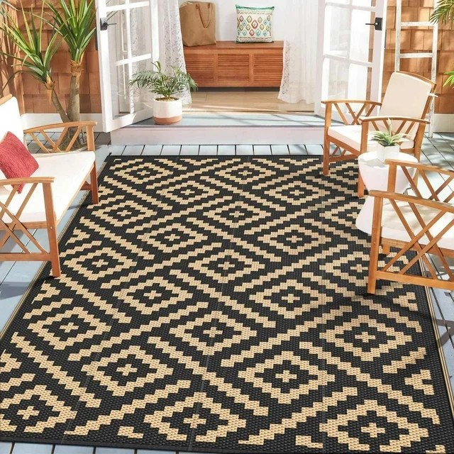 DEORAB 6'x9' Outdoor Rug for Patio Clearance Waterproof Mat,Reversible Plastic Camping Black & Br... | Walmart (US)