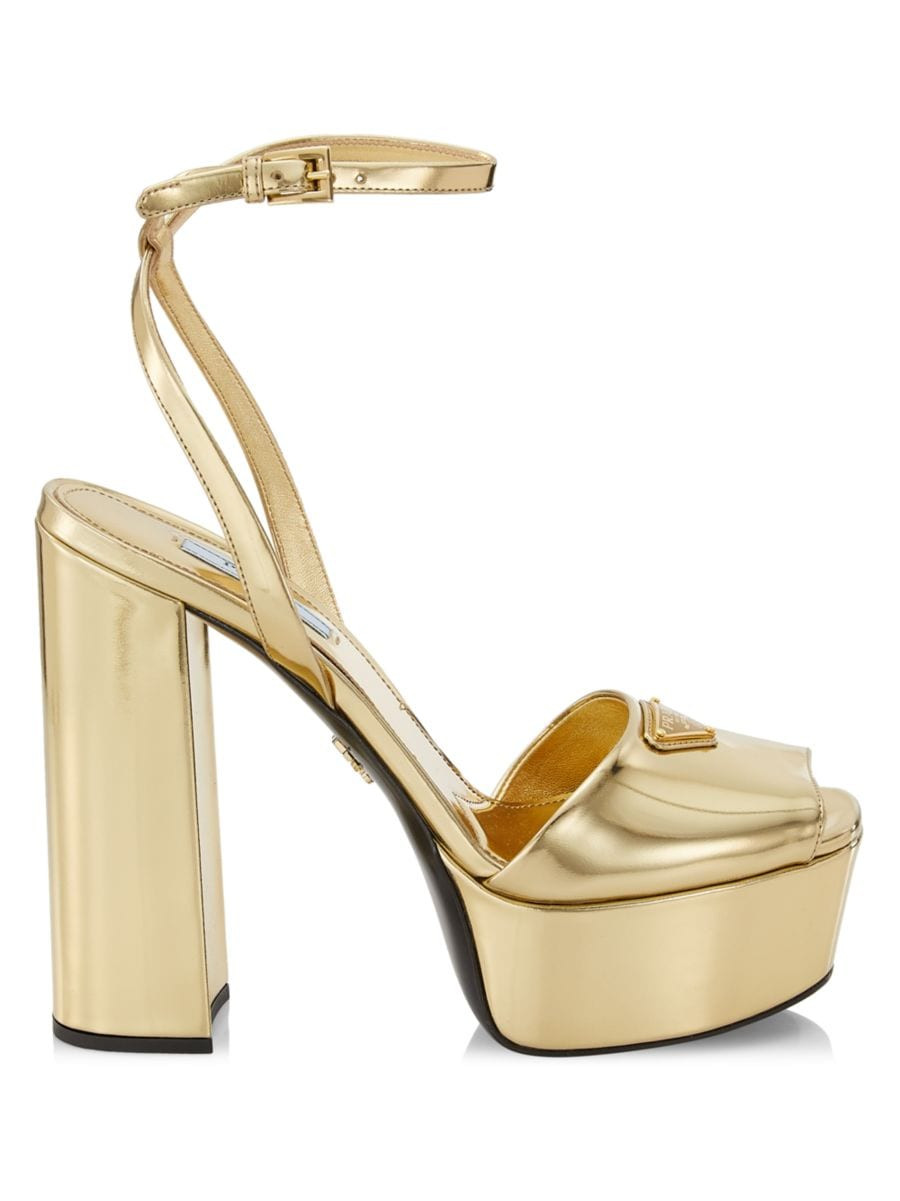 Metallic Leather Platform Logo Sandals | Saks Fifth Avenue