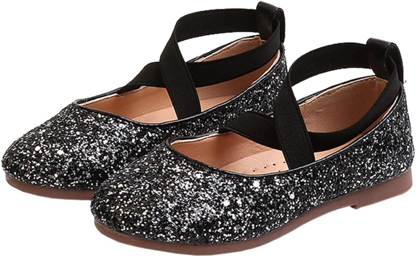 Little Girls Shiny Sequins Dance Ballet Flats Slip On Princess Dress Shoes | Amazon (US)
