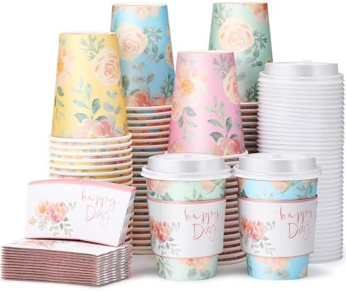 Remerry 24 Pcs 12oz Floral Disposable Coffee Cups with Lids and Sleeves Paper Insulated Drink Hot... | Amazon (US)