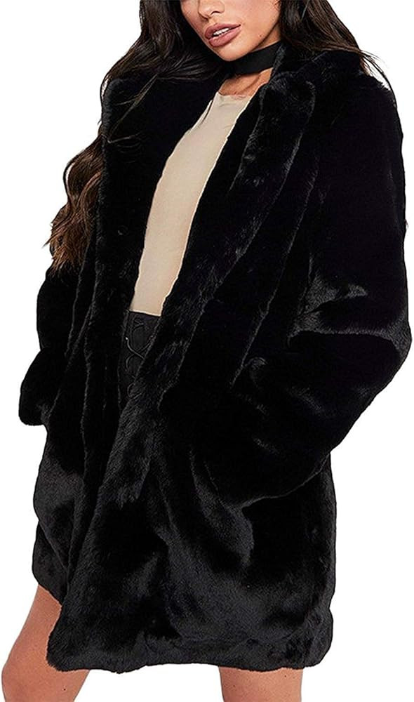 Remelon Womens Long Sleeve Winter Warm Lapel Fox Faux Fur Coat Jacket Overcoat Outwear with Pocke... | Amazon (US)