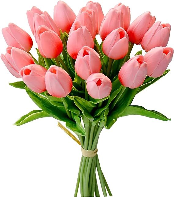 Mandy's 20pcs Coral Flowers Artificial Tulip Silk Flowers 13.5" for Home Decorations Centerpieces... | Amazon (US)