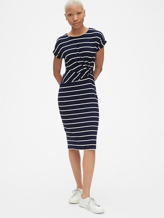 Softspun Stripe Short Sleeve Twist-Knot Midi Dress | Gap US