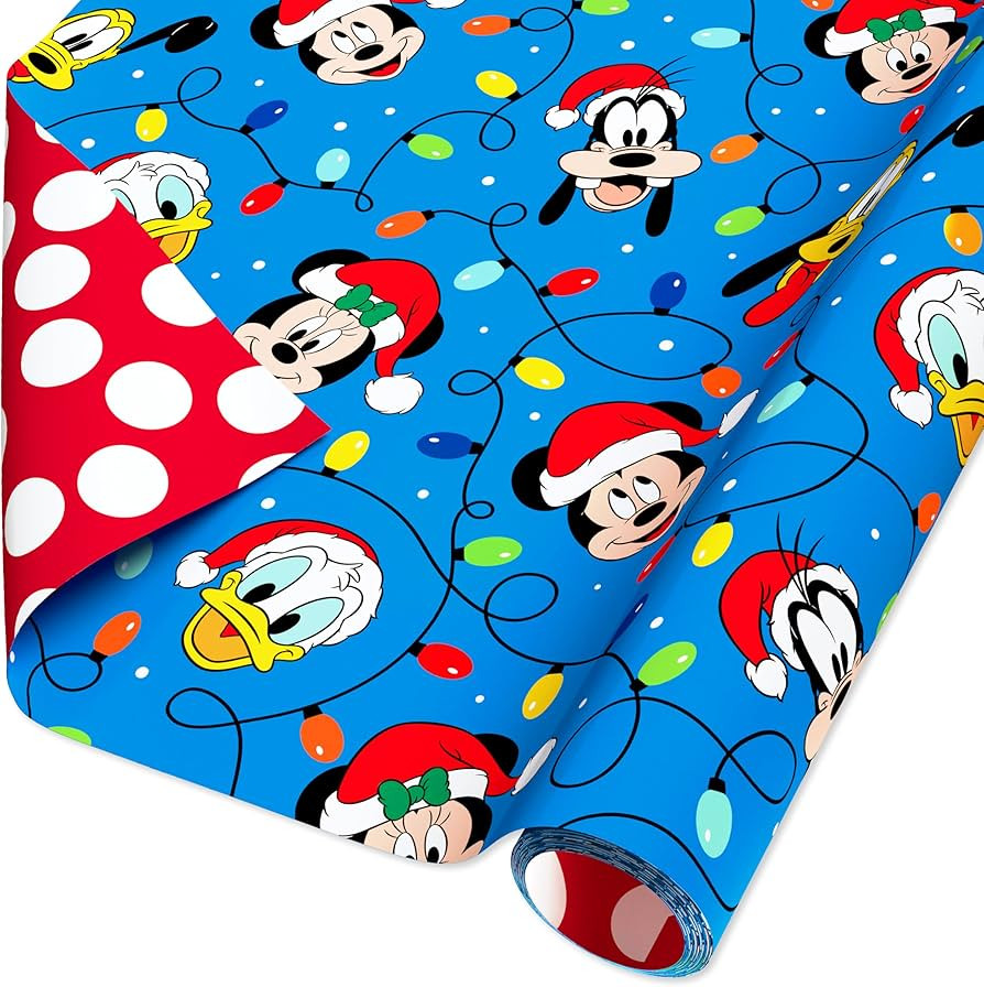 American Greetings Disney Christmas Wrapping Paper Roll with Mickey, Red and Blue Holiday Gift Wr... | Amazon (US)