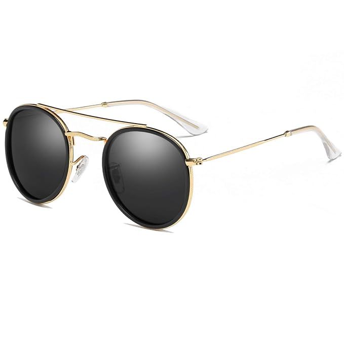 DUSHINE Small Round Polarized Sunglasses For Women Men Double Bridge 100% UV Protection | Amazon (US)