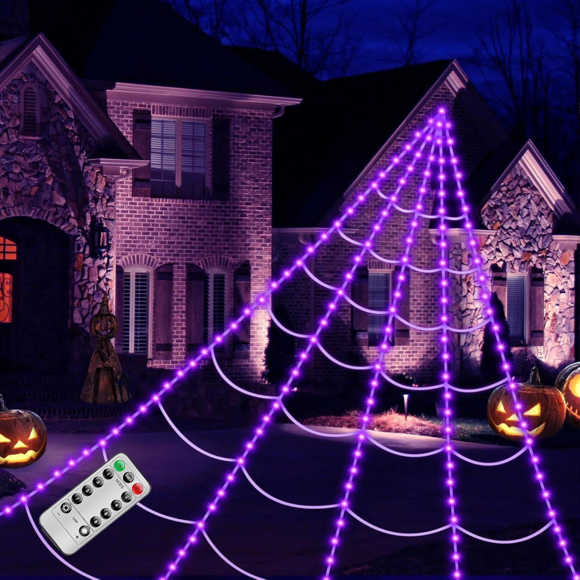 Brighter Spider Webs Halloween Decorations Lights,250 Purple LED Light Up,16.4Ft 8 Modes Giant Sp... | Wayfair North America