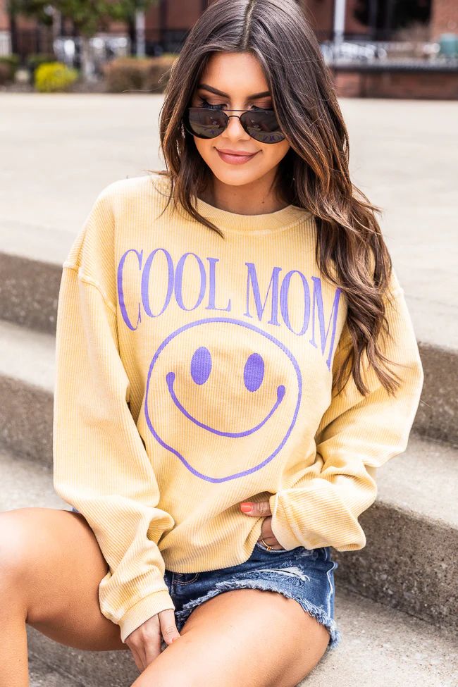Cool Mom Smiley Gold Corded Graphic Sweatshirt | Pink Lily