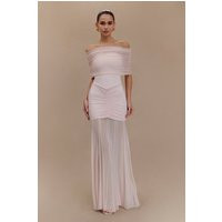 Caspian Slinky And Mesh Off Shoulder Maxi Dress - Pale Pink | MESHKI US