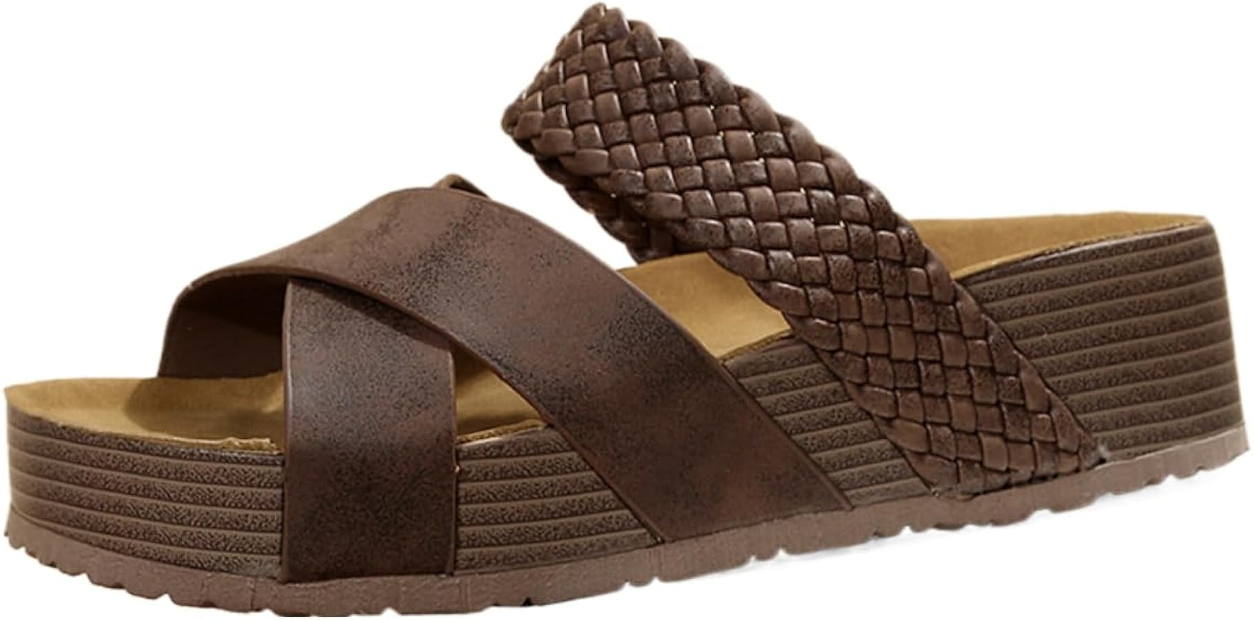 Women Sandals Beach Sandals PU Leather Slip-On Rubber Sole Thick Bottom Braided Cross Casual Soli... | Amazon (US)